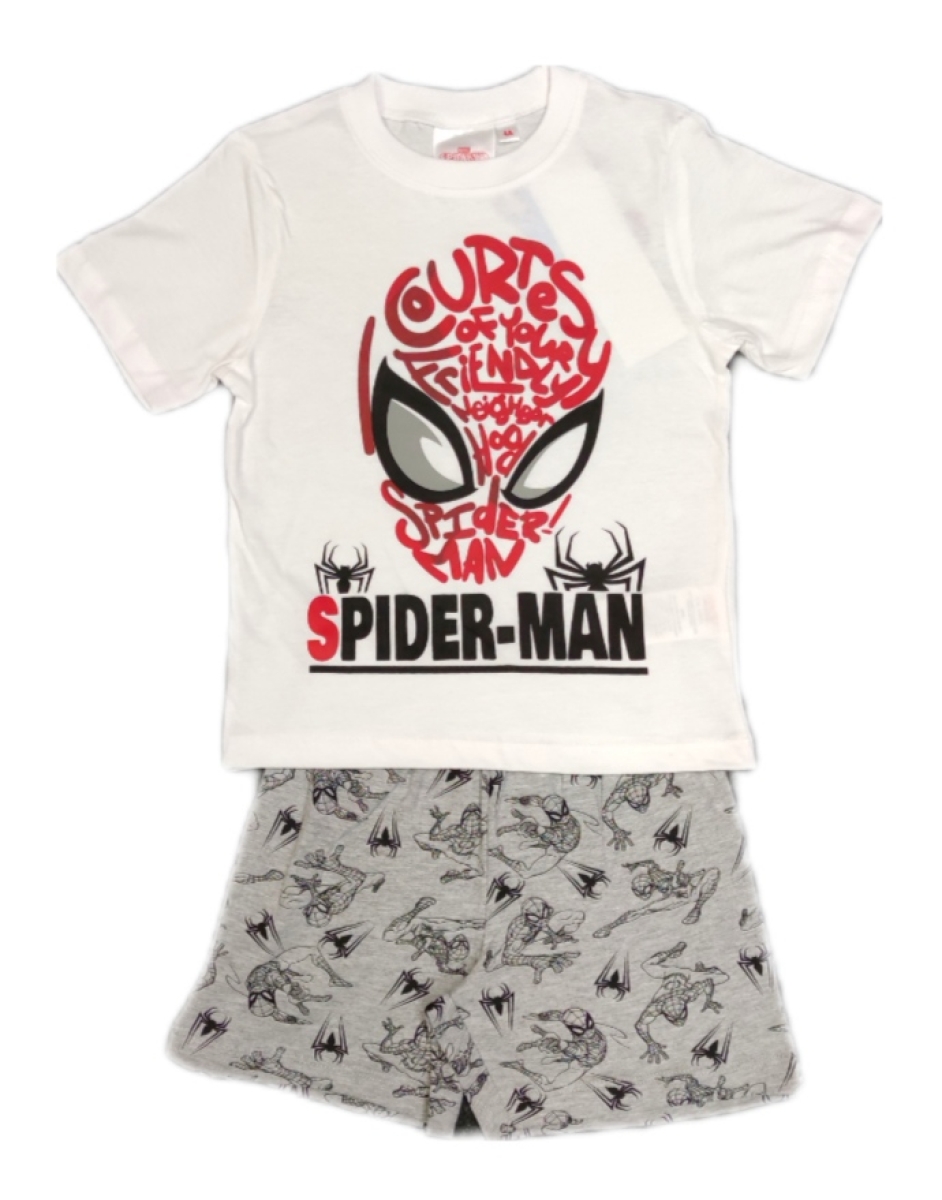 Spiderman Jungen Schlafanzug Kurz weiß-grau